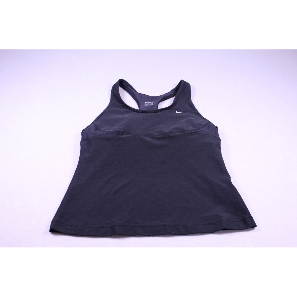 Nike Fit Dry Womens Racerback Tank Top Built In Shelf Bra Black Size Large